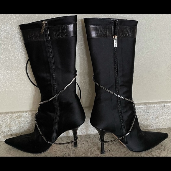 Jimmy Choo lucia black satin chains crystal boot 6 - Picture 4 of 11